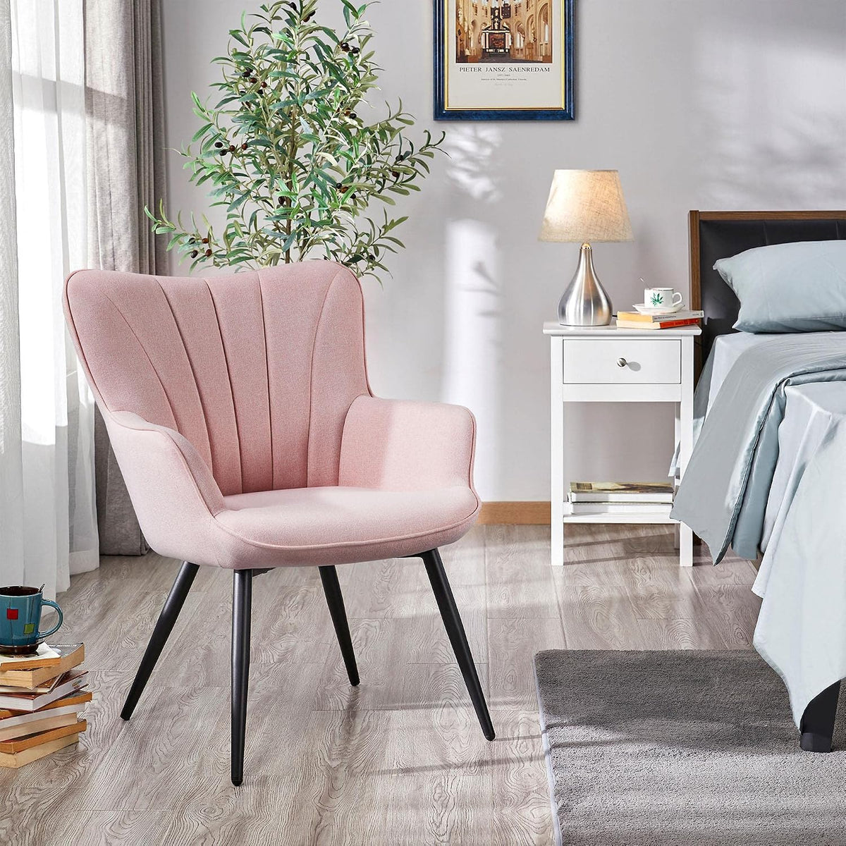 Yaheetech Accent Chair, Upholstered Armchair with Metal Legs, Pink