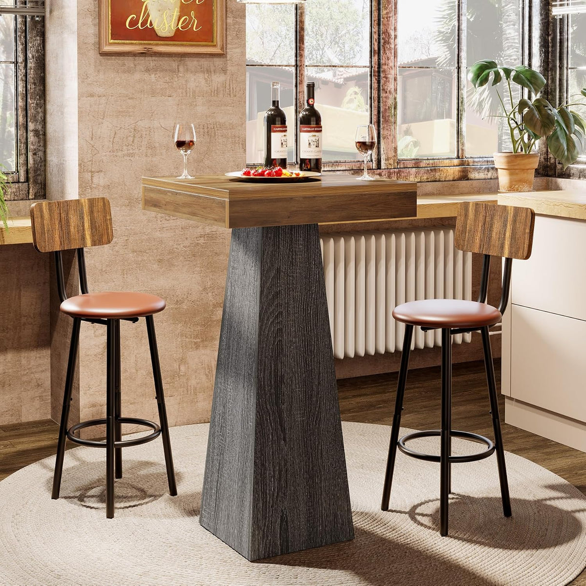 Tribesigns Bar Table, 39.96" High Pub Table for Small Space, Home Bar Small Square High Top Unit for Dining, Coffee, Cocktail, Living Room, Kitchen, Vintage Brown & Gray (Only Table)