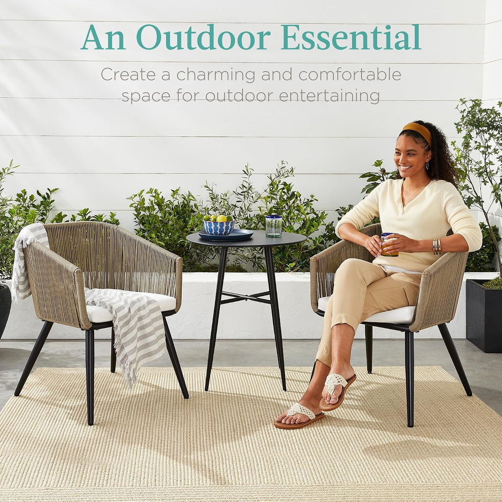 Best Choice Products Set of 2 Patio Dining Chairs, Outdoor Seating for Backyard, Poolside, Balcony w/Woven Wicker Design, 250lb Weight Capacity - Natural/Ivory