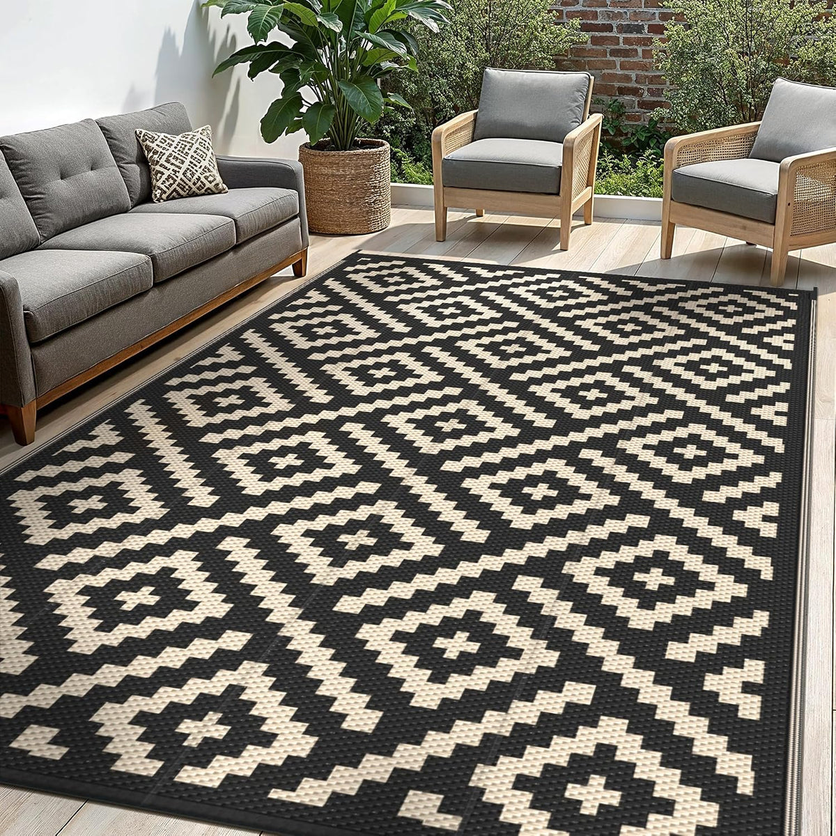sarben outdoor rug, waterproof plastic rugs for patio shown in use