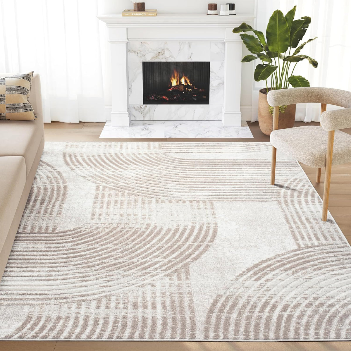 Abani Cream Area Rug for Living Room, Bedroom -Mid-Century Modern- 5' x 8' -Durable & Easy to Clean