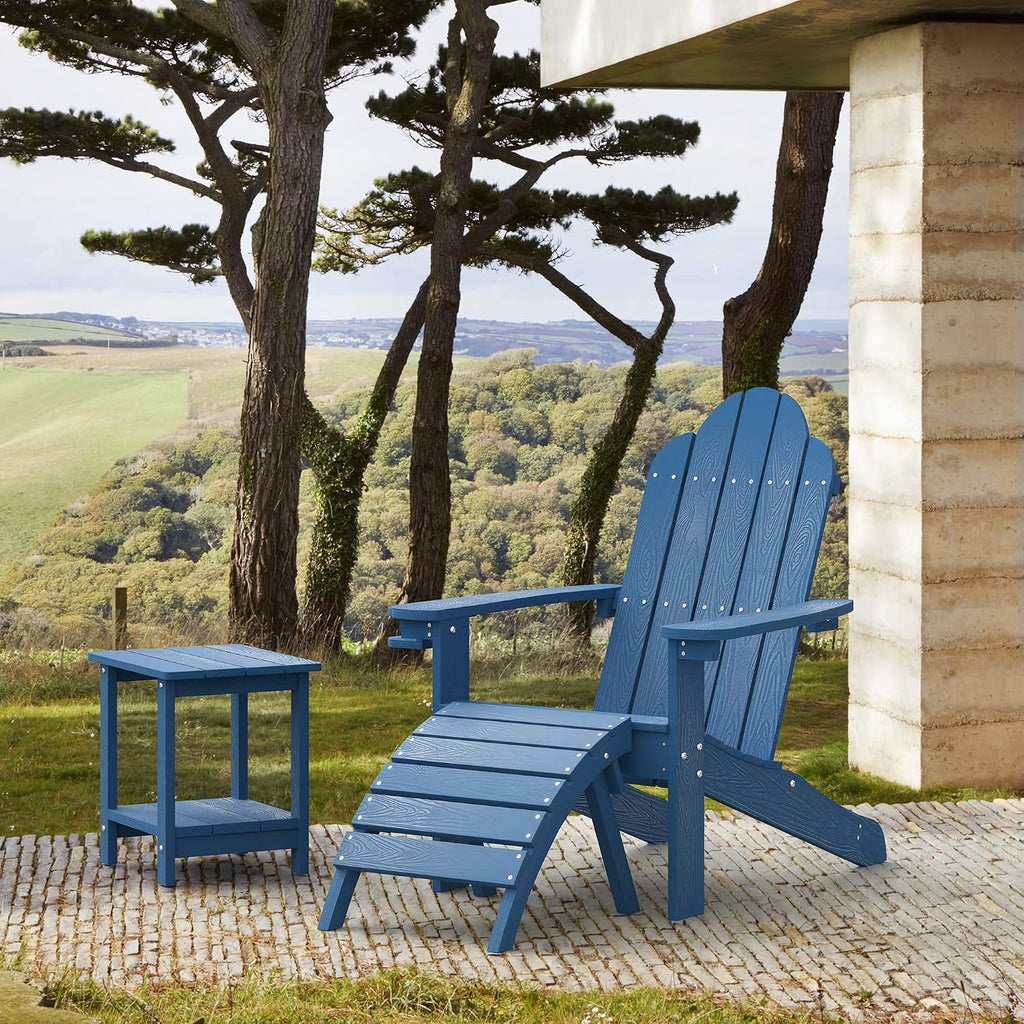LUE BONA HDPS Outdoor Adirondack Chair, Cup Holder, Navy Blue