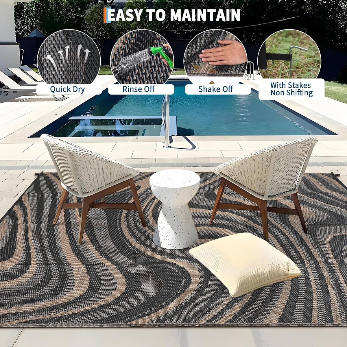 Garvee 9x12 Outdoor Rug Waterproof Camping Rugs for Outside Your RV, Brown
