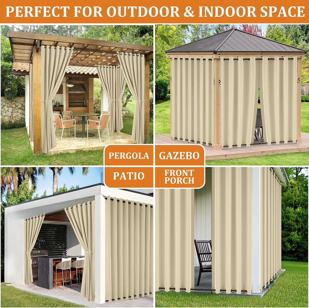 Arfntevss Outdoor Curtains for Patio Waterproof 2 Panels Blackout Curtains 84 inch Long with Zipper Top & Bottom Grommet Sun Blocking Outdoor Privacy Drape for Gazebo Porch Pergola (54x84, Beige)