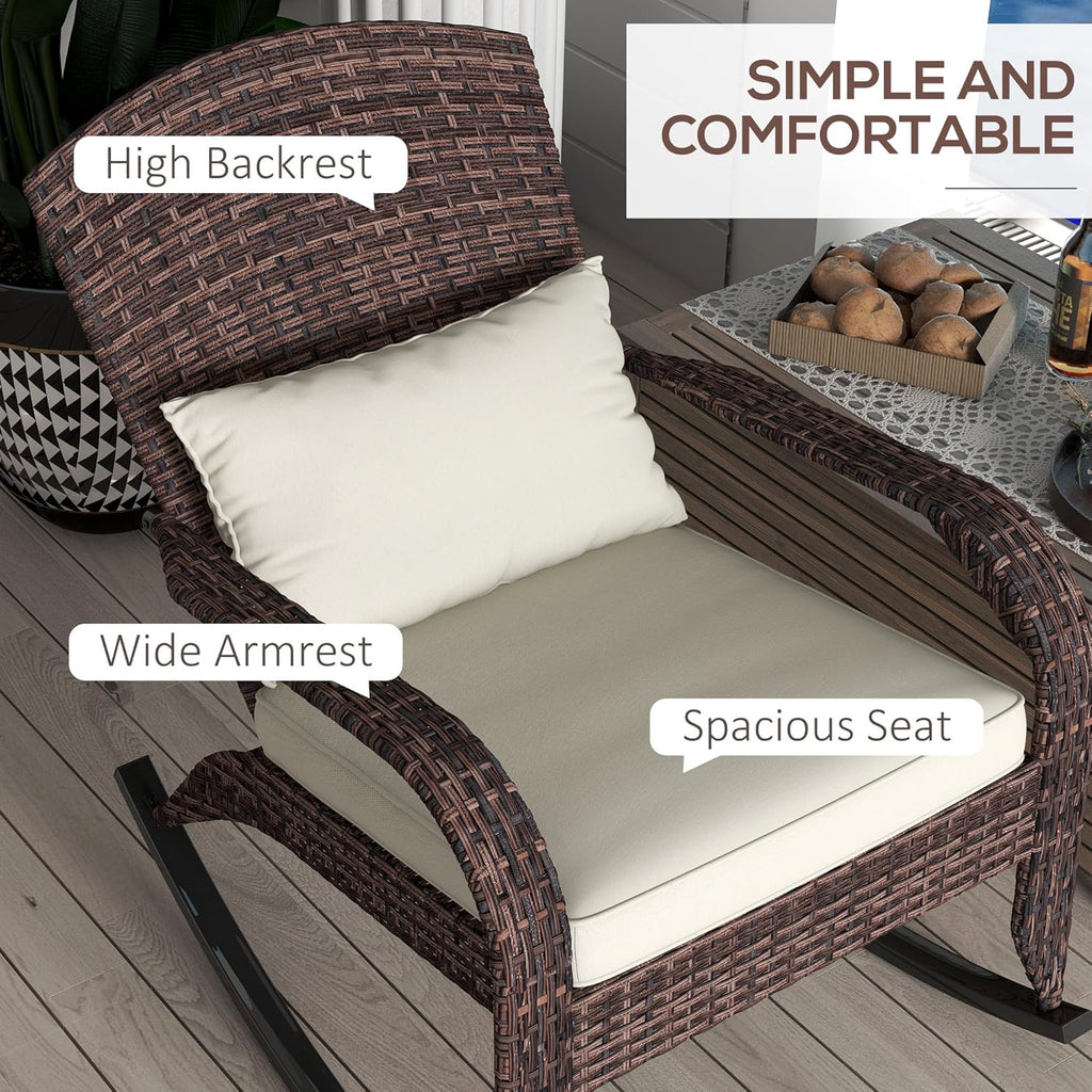 Outsunny Outdoor Wicker Adirondack Rocking Chair High Back Cream White