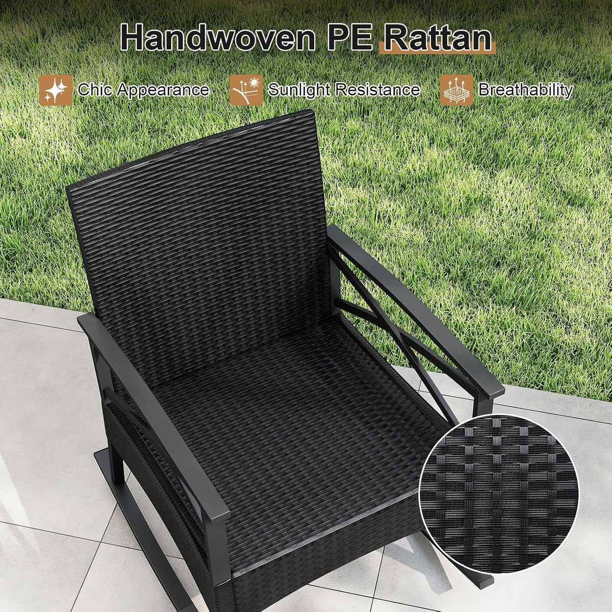 Tangkula 3 Pieces Wicker Outdoor Rocking Chairs Set