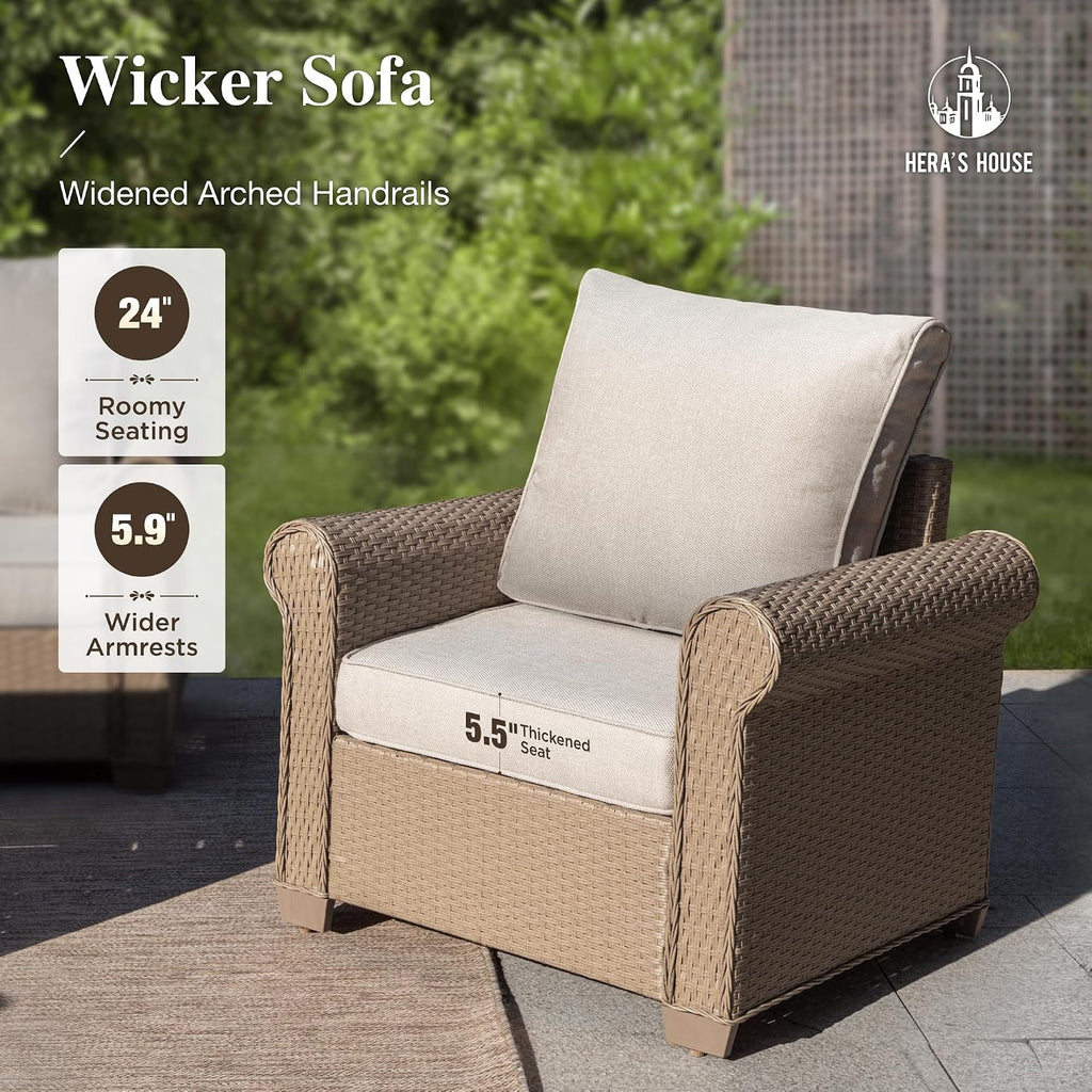 HERA'S HOUSE 6-Piece Wicker Rattan Patio Conversation Set, Beige