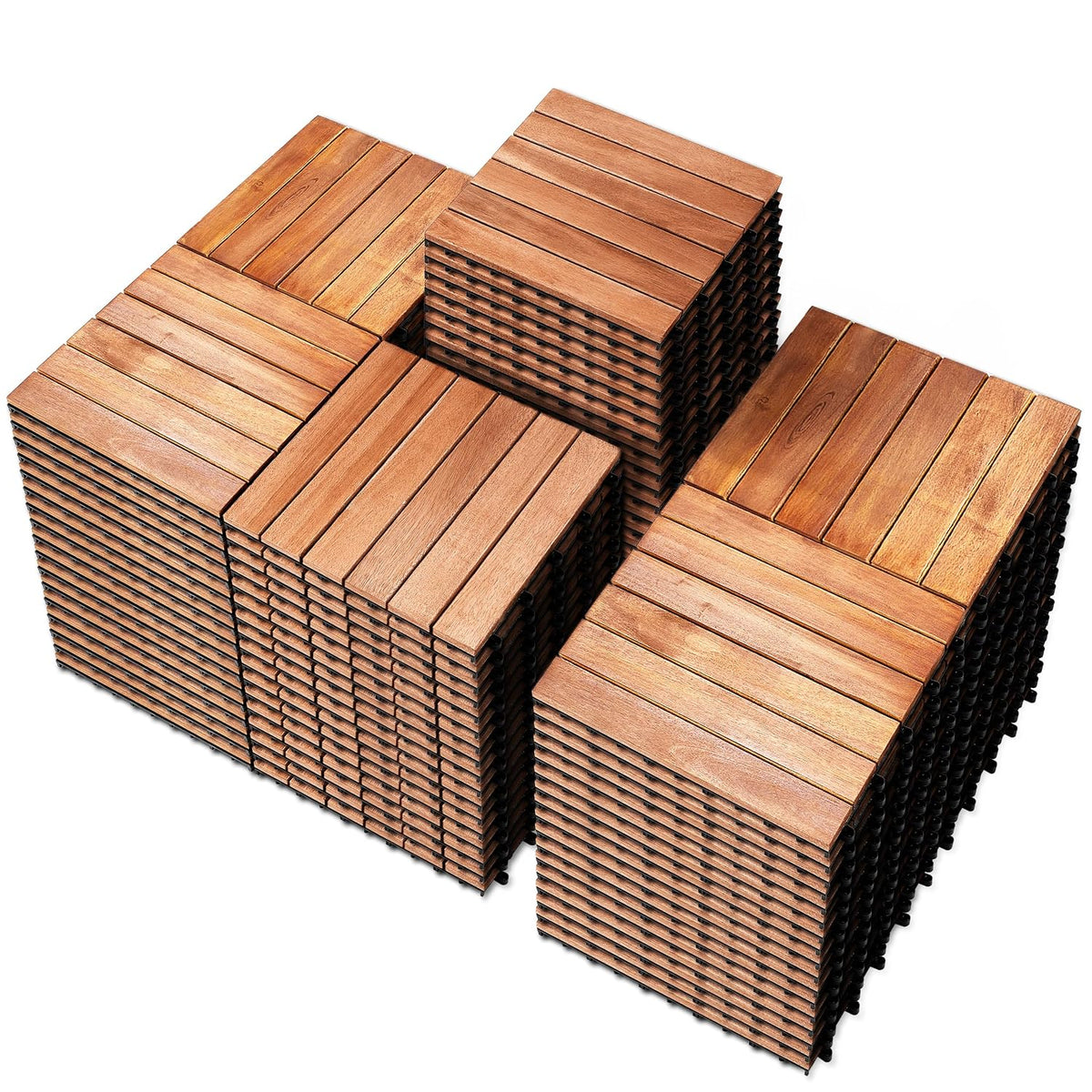 PrimeZone 108 PCS Solid Acacia Wood Interlocking Patio Deck Tiles Outdoor