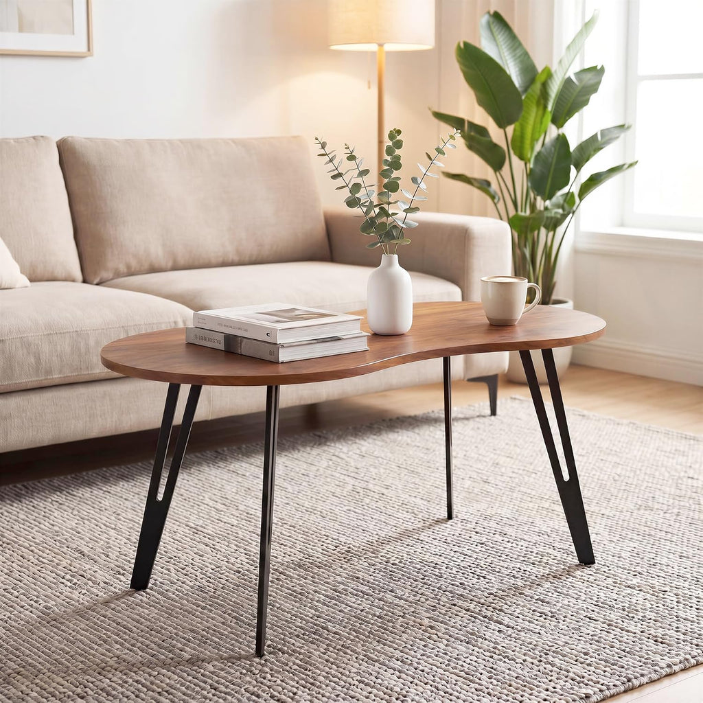 Mid-Century Modern Oval Coffee Table, 39.37" Wood Grain Center Table