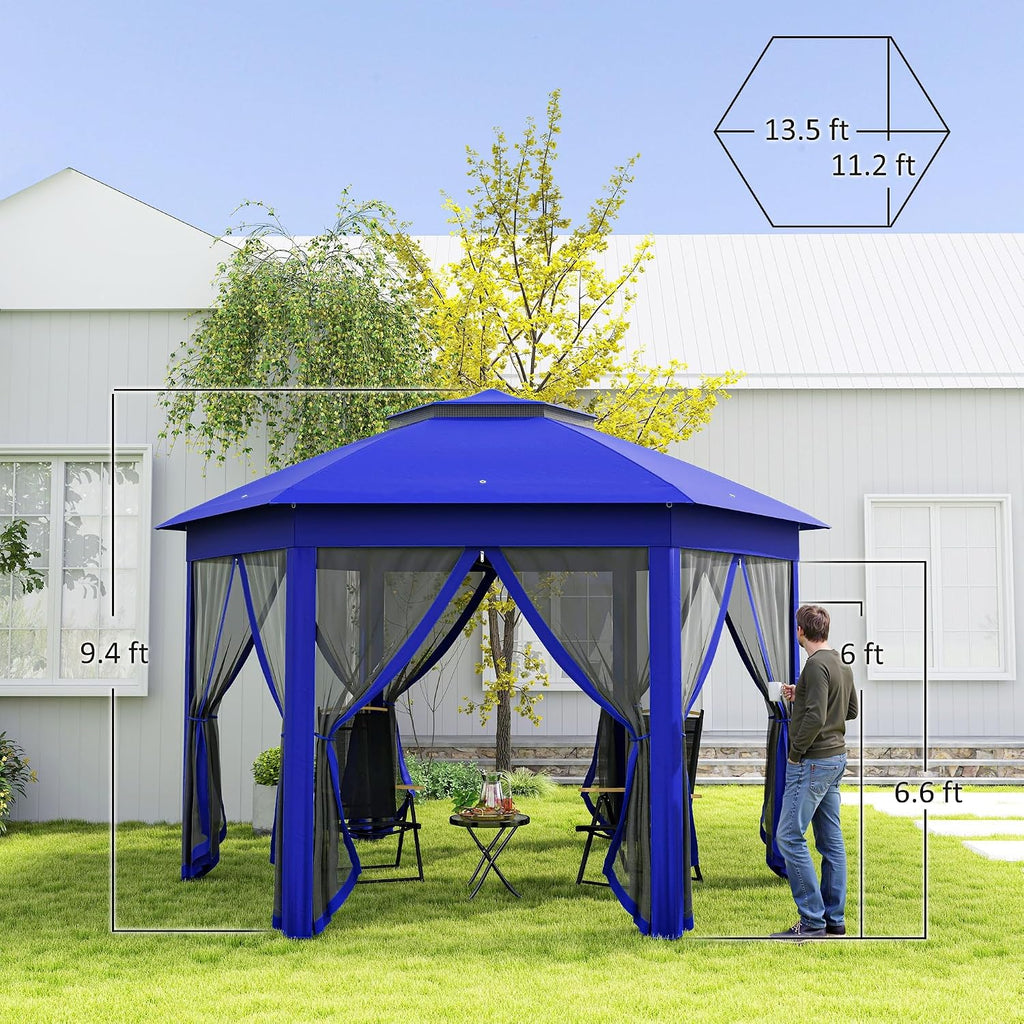 Outsunny 13' x 13' Pop Up Gazebo, Hexagonal Event Tent, Dark Blue and Black