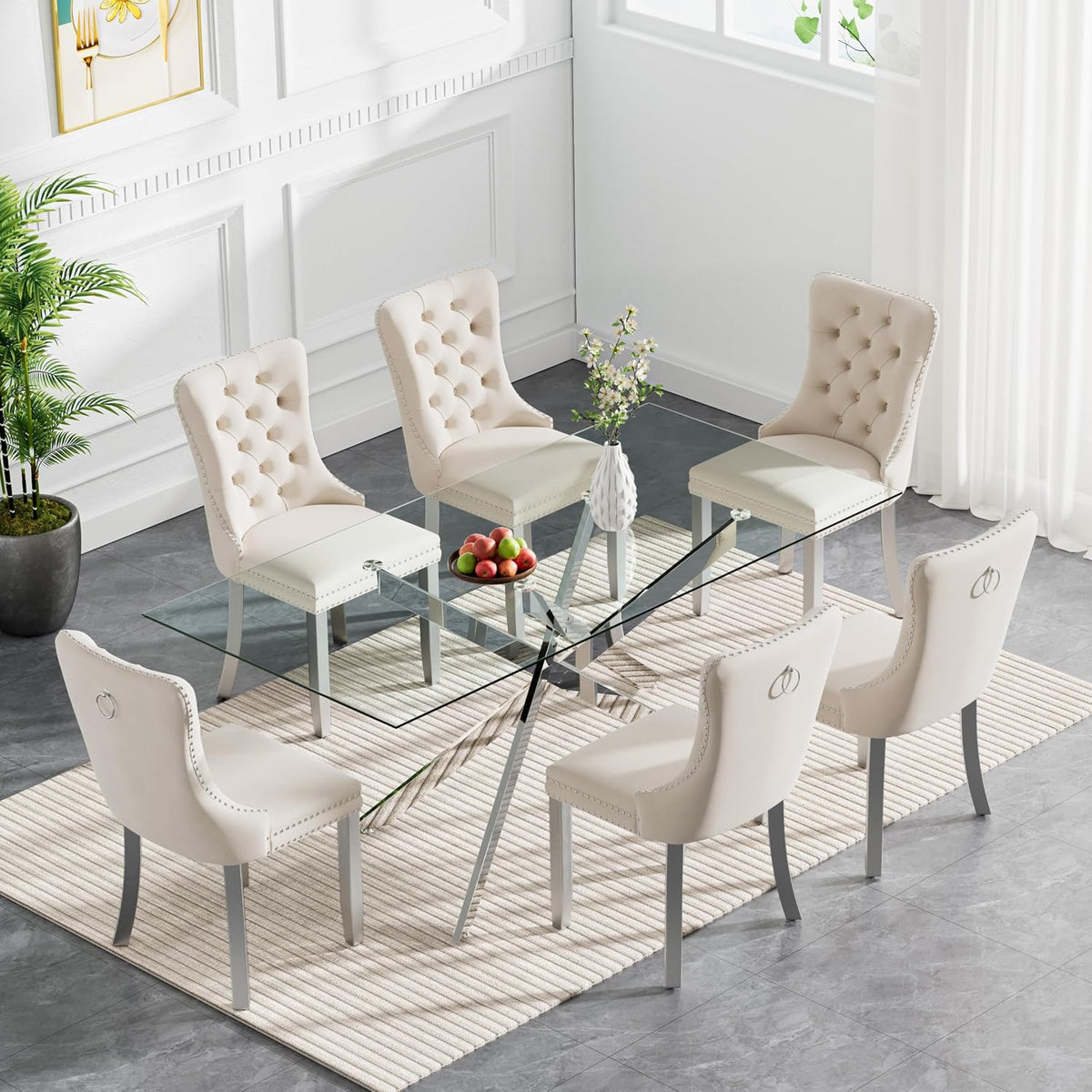 HomVent 60'' 7 Piece Rectangular Glass Dining Table Set for 6