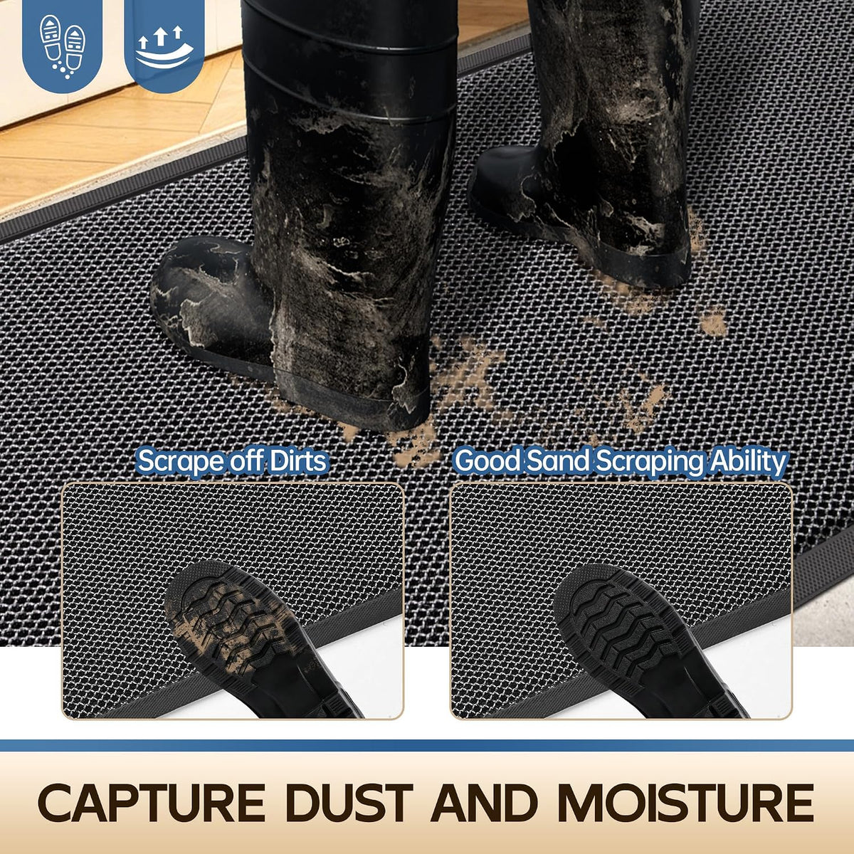 Amyracel Front Door Mat Outside Entrance, Dirt Trapper Mat 72" x 36", Gray