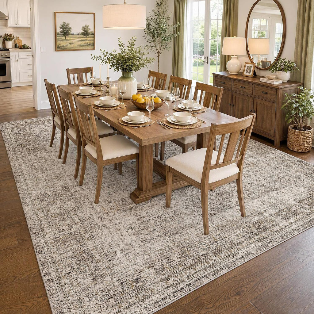 FMFUNCTEX 9x12 Washable Taupe Vintage Distressed Area Rug for Living Room