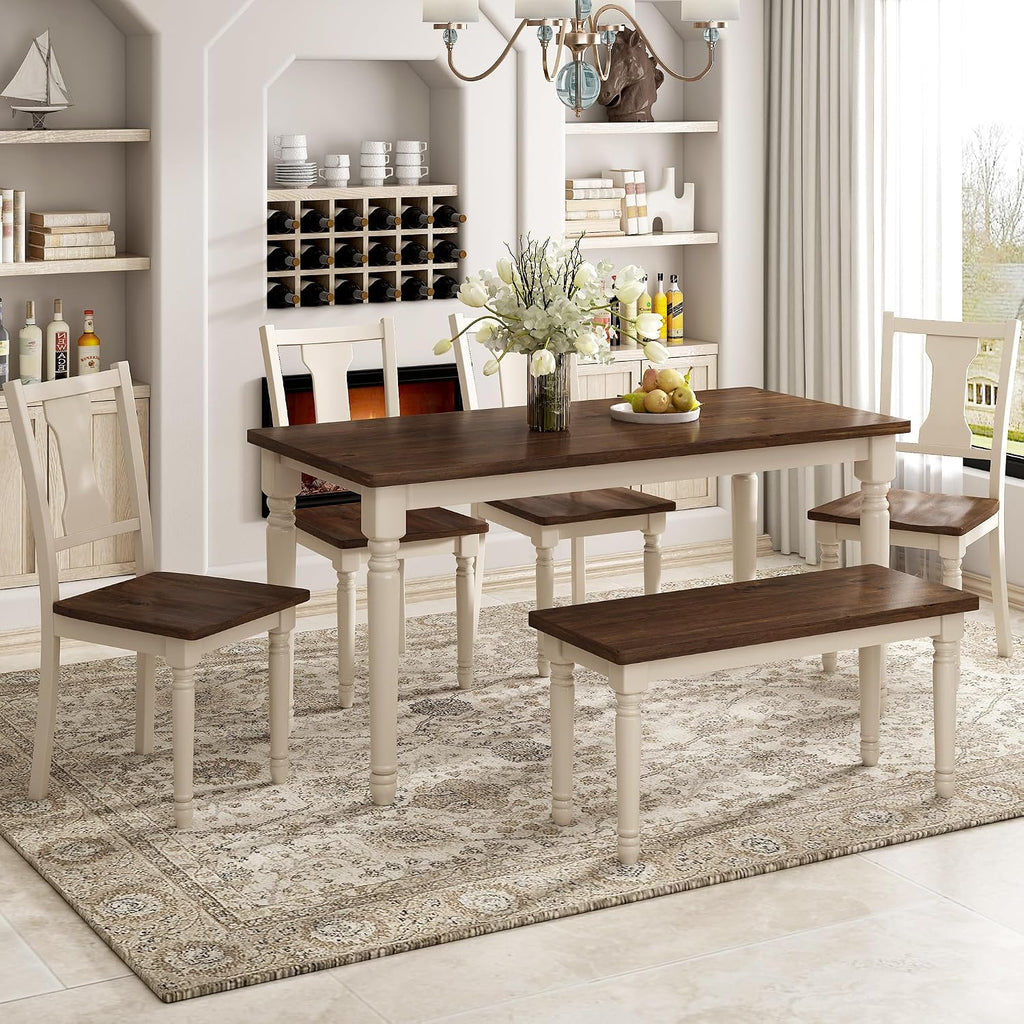 LUMISOL 60" Farmhouse Kitchen Table Set for 4-6 (6-Piece)