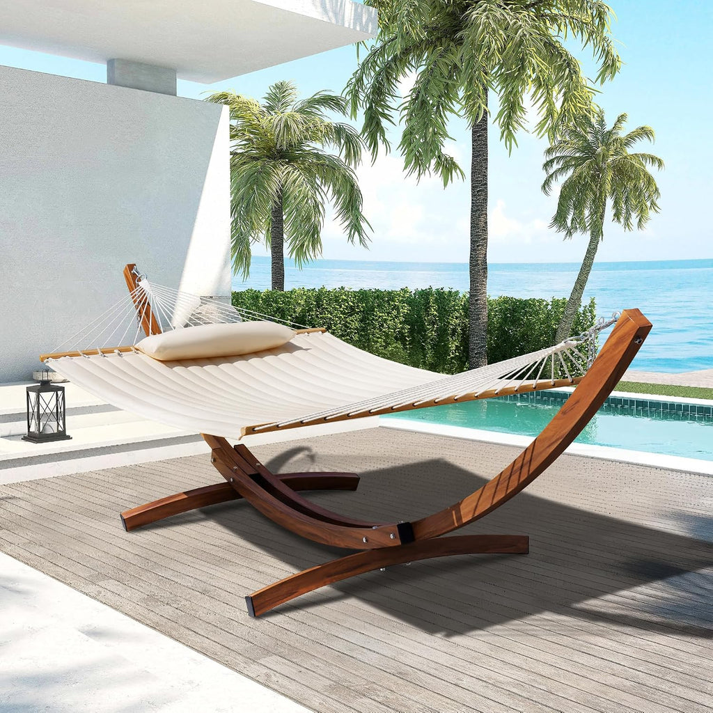 Lazy Daze 12 Ft Double Quilted Hammock with Curved Steel Wood Grain Stand