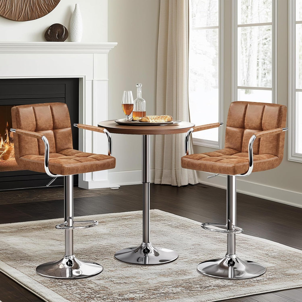 Yaheetech Bar Stools Set of 2 with Backs, Height Adjustable, Retro Brown