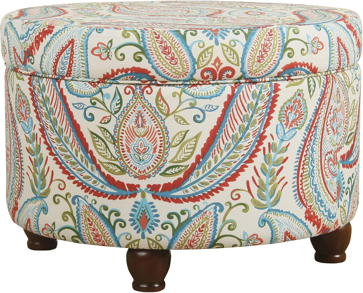 HomePop 24" Large Round Storage Ottoman - Bold Paisley