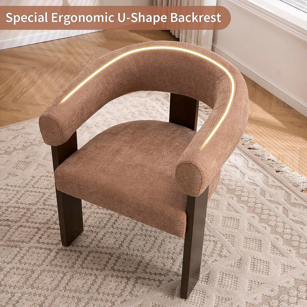 Accent Chairs Set of 2, Barrel Armchair, U-Shaped Backrest, Brown