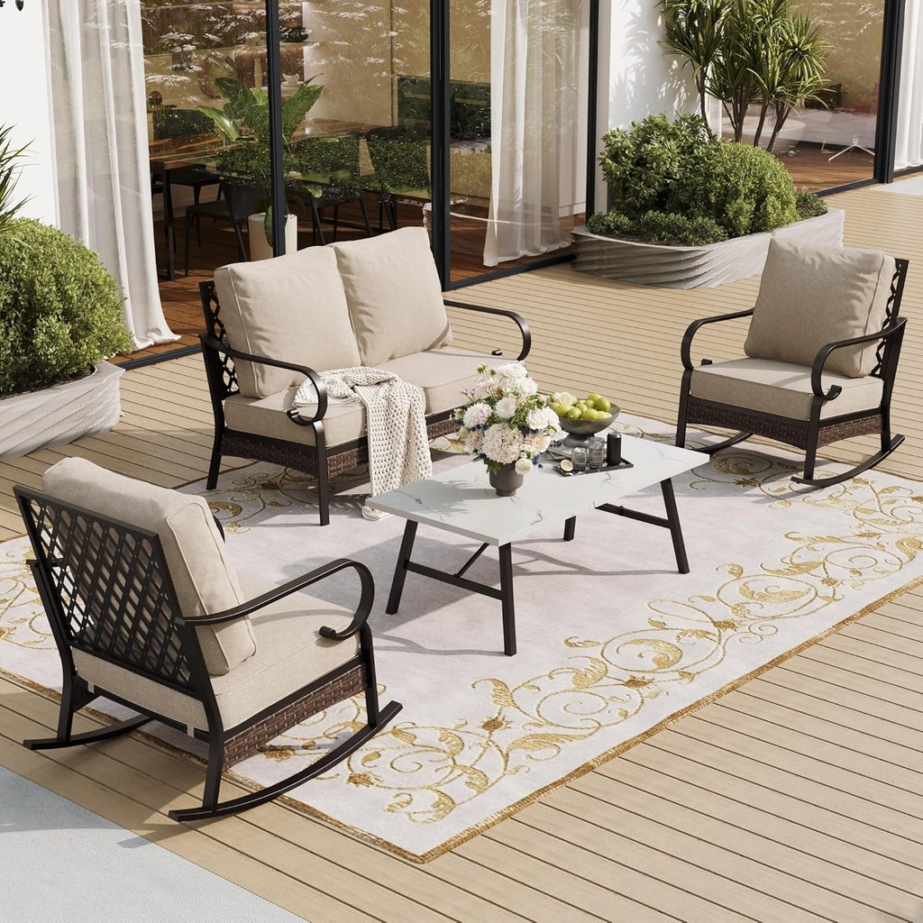 SUNSHINE VALLEY, 4 PCS Metal Patio Conversation Set, Rocking Chairs