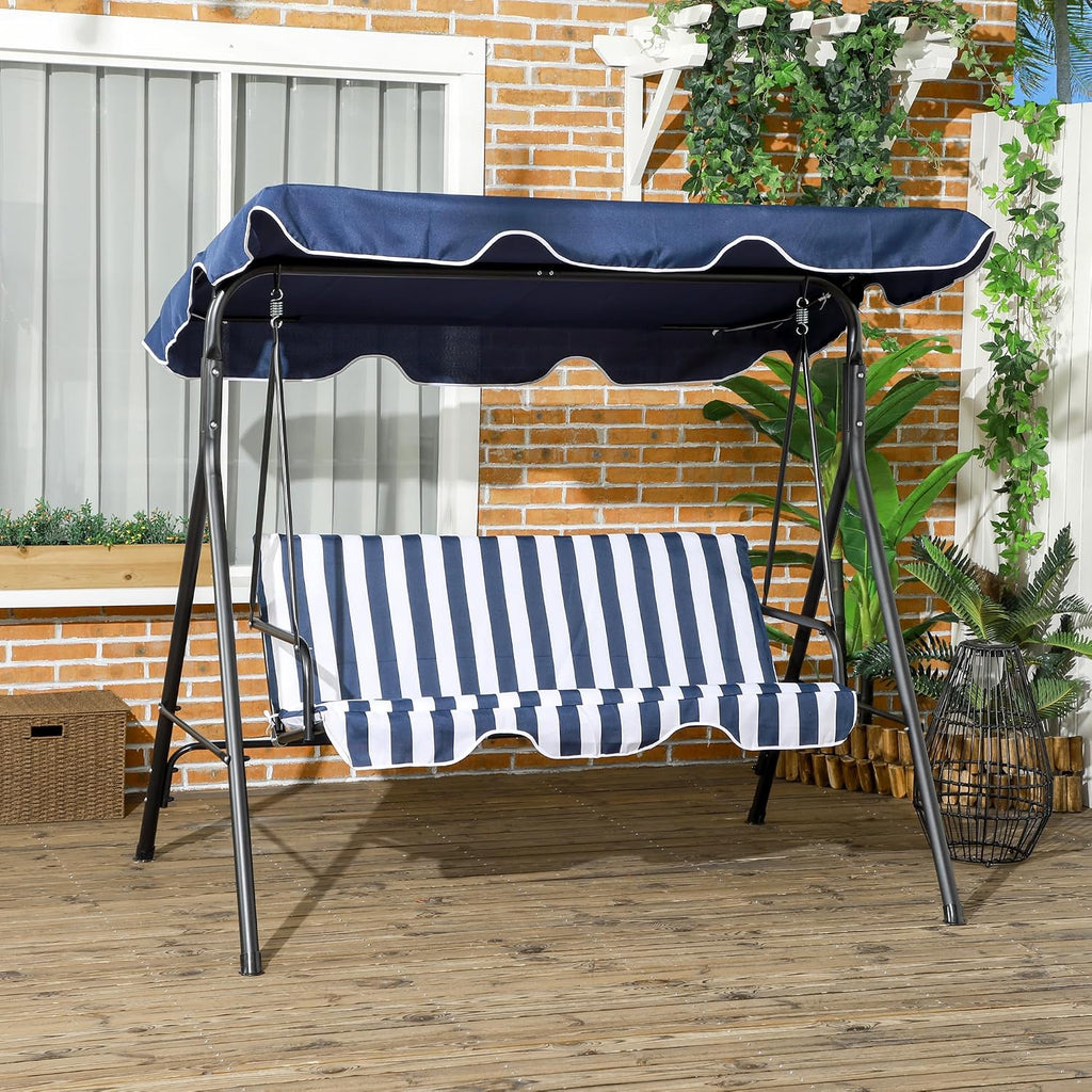 Outsunny 3-Person Porch Swing w/Stand Adjustable Tilt Canopy, Dark Blue