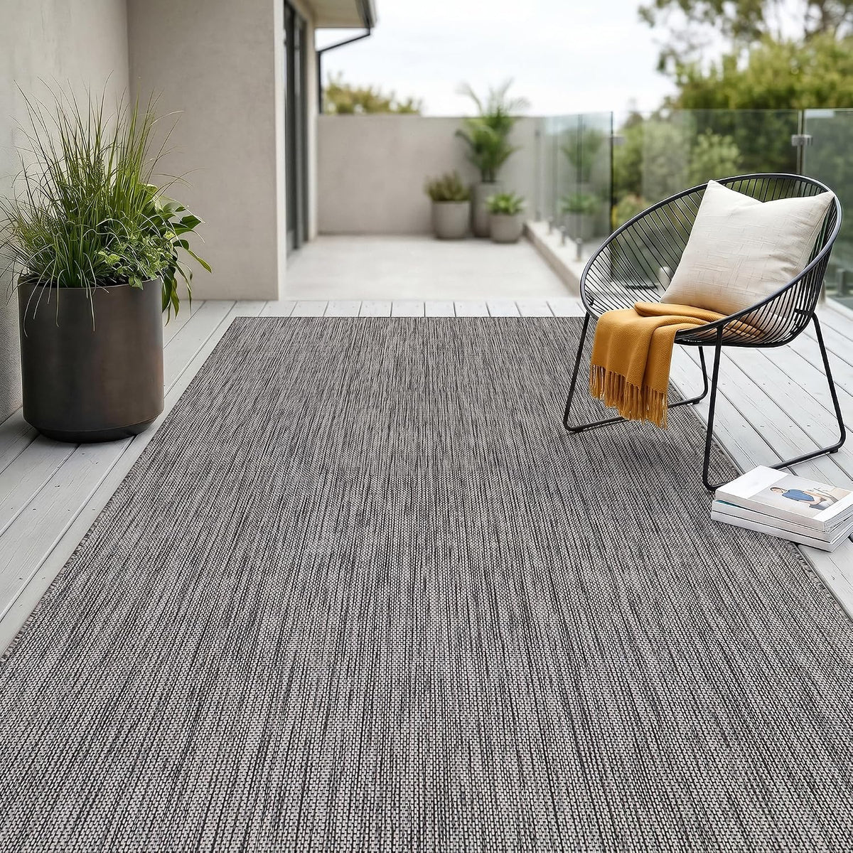 Outdoor Rug 8x10 Gray Washable Outside Rugs for Patios Porches Solid Modern Waterproof Durable Non-Shedding, Easy-to Clean Deck Balcony Indoor Outdoor Carpet (8 x 10 Gray)