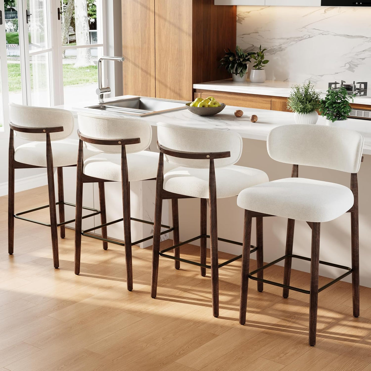 Garvee 26″ Wooden Bar Stools Set of 2, Counter Height Bar Stools, Beige