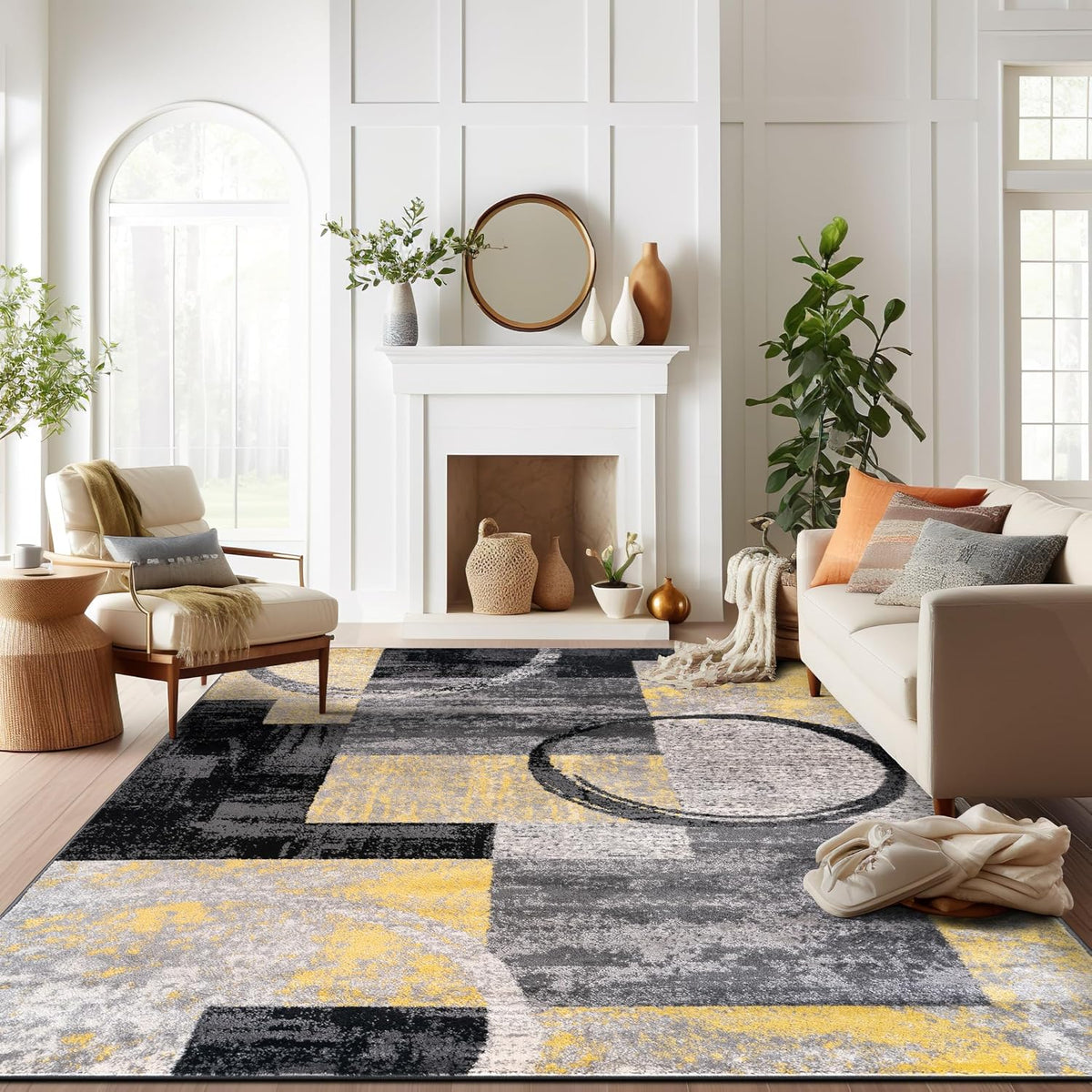 Rugshop Circle Design Contemporary Non-Shedding Area Rug Yellow 8'8" x 12'