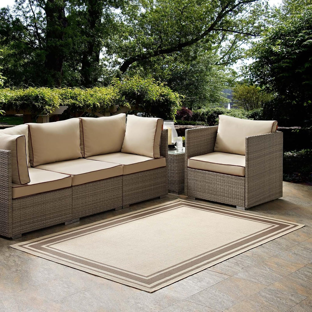Modway Rim Solid Border 8x10 Indoor and Outdoor In Light and Dark Beige