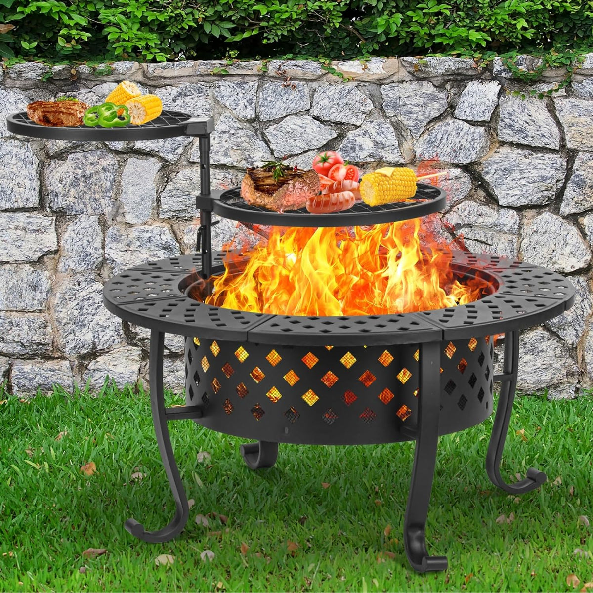Panovue 36 Inch Outdoor Fire Pit with 2 BBQ Grills