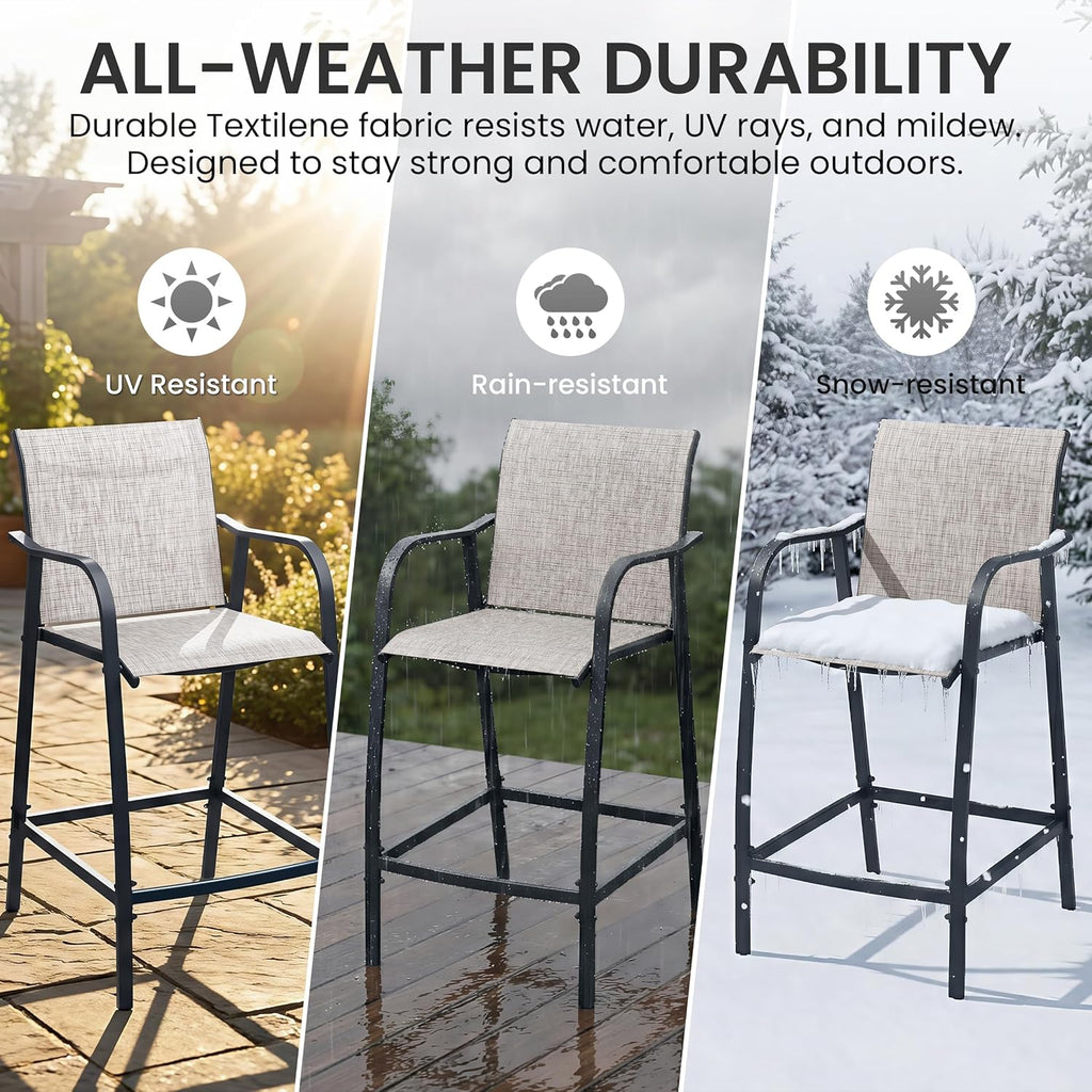 Crestlive 28.7" Outdoor Bar Stools Set of 2, 500 lb Mesh Patio Bar Chairs