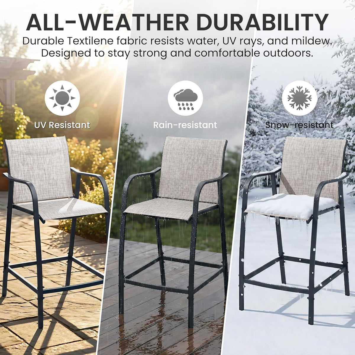 Crestlive 28.7" Outdoor Bar Stools Set of 2, 500 lb Mesh Patio Bar Chairs