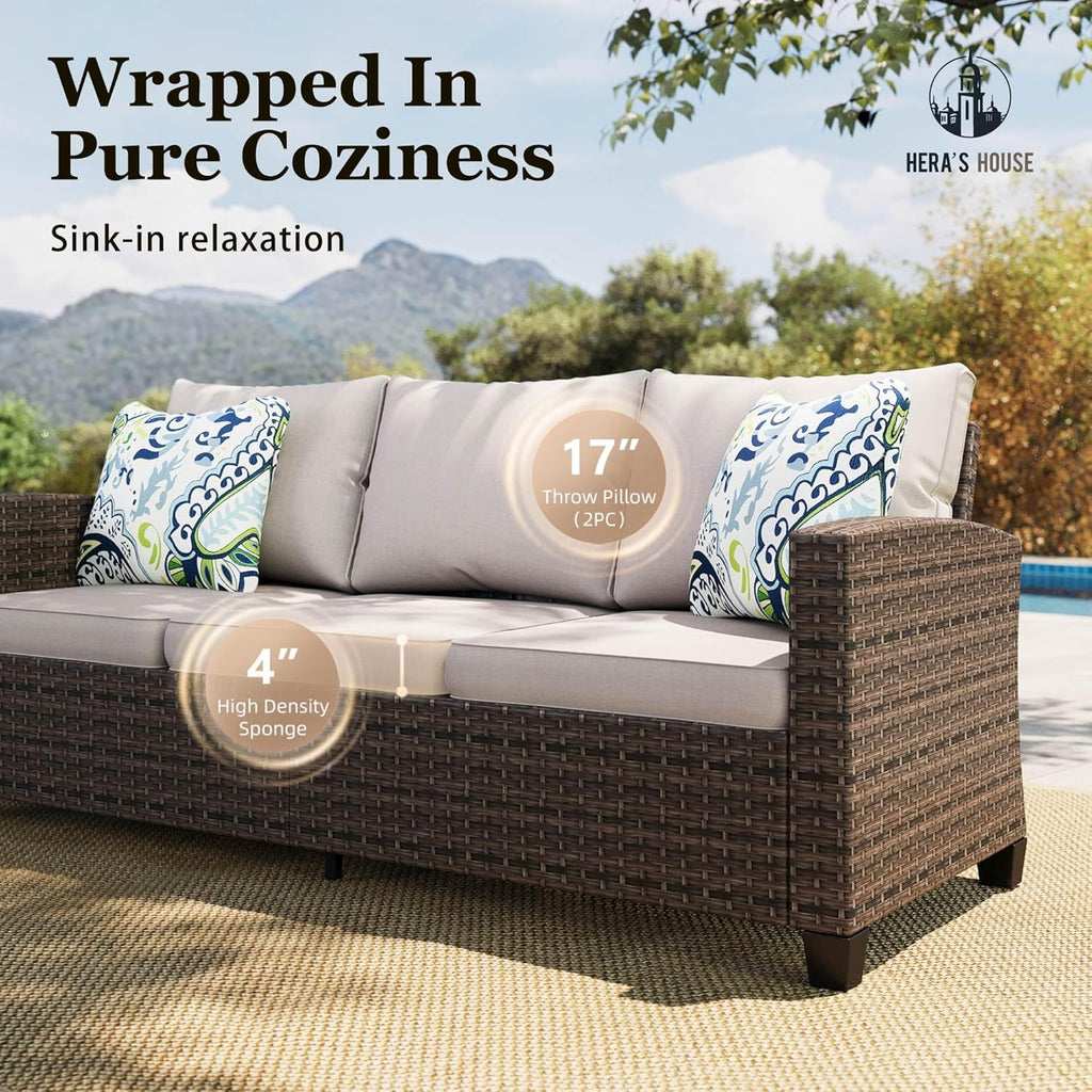 HERA'S HOUSE Swivel Glide Patio Furniture Set with Fire Pit Table Wicker