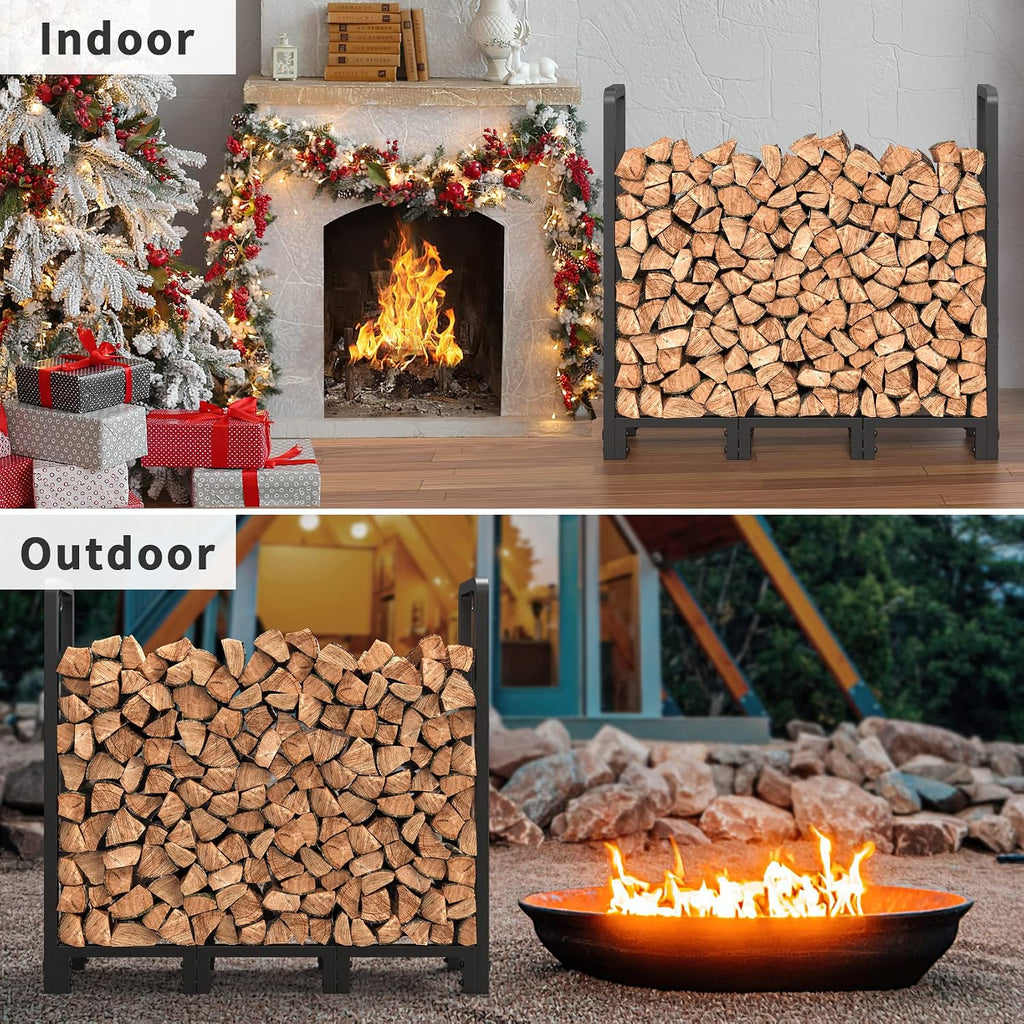 Mr IRONSTONE 4ft Firewood Rack Outdoor Indoor, Upgraded Heavy Duty Adjustable Fire Wood Rack Holds Up to 2600lbs, Fireplace Log Holder Wood Storage for Porch Patio, Easy Assembly