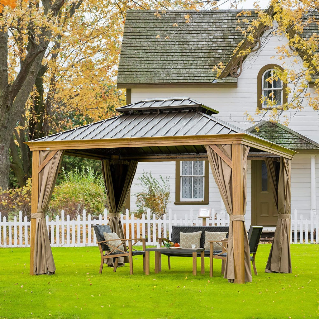 Domi 10'X12' Gazebo with Double Roof Steel, Heavy Duty Outdoor Patio Gazebo