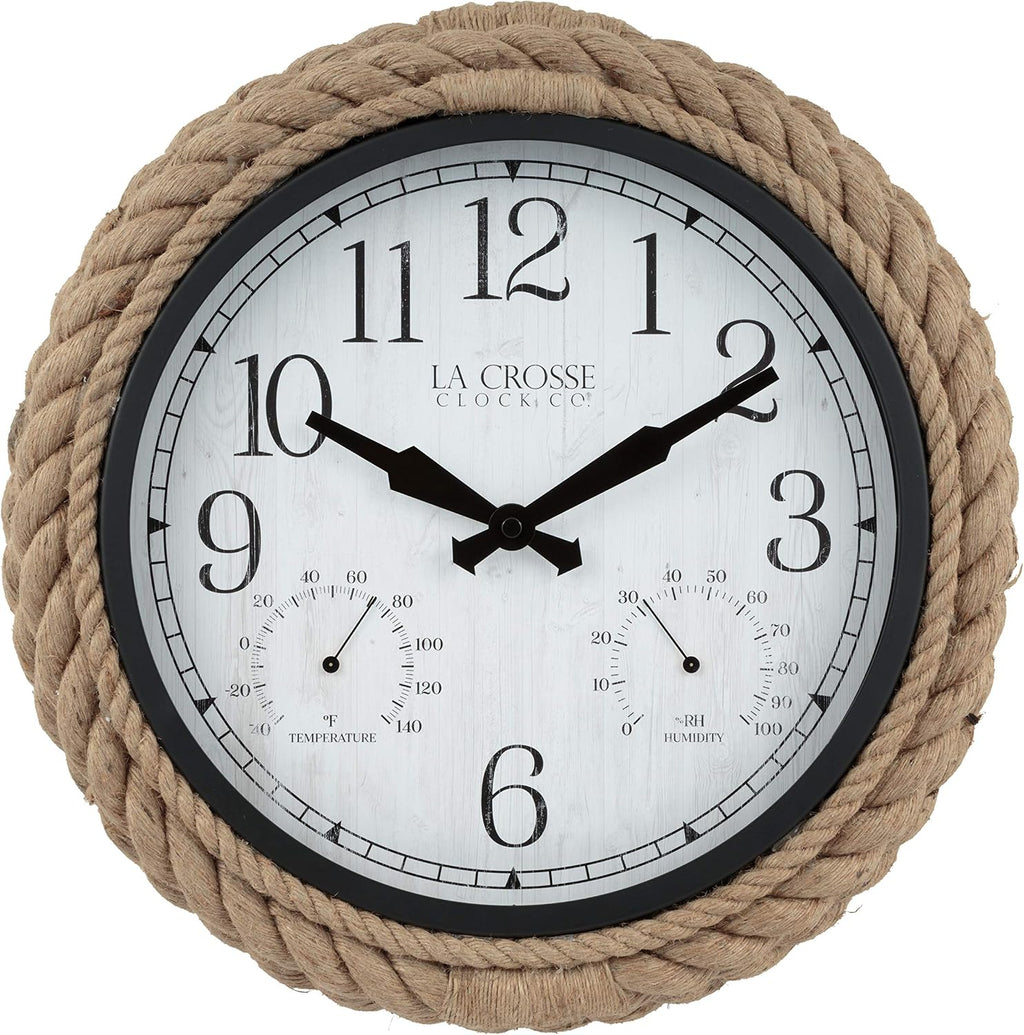La Crosse Clock 433-3836 14-inch Rowan Indoor/Outdoor Rope Analog Quartz Wall Clock