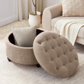 HUIMO 30-Inch Round Storage Ottoman, Button Tufted Coffee Table(Brown)