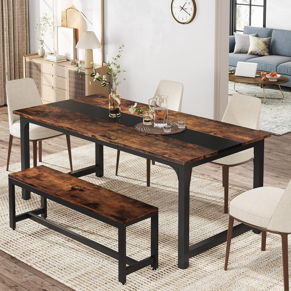 Tribesigns 71"x31.5" Dining Table, Industrial Kitchen Table for 6-8 Person, Rectangular Dinner Table for Dining Room Kitchen Living Room, with Heavy Duty Metal Legs, Brown