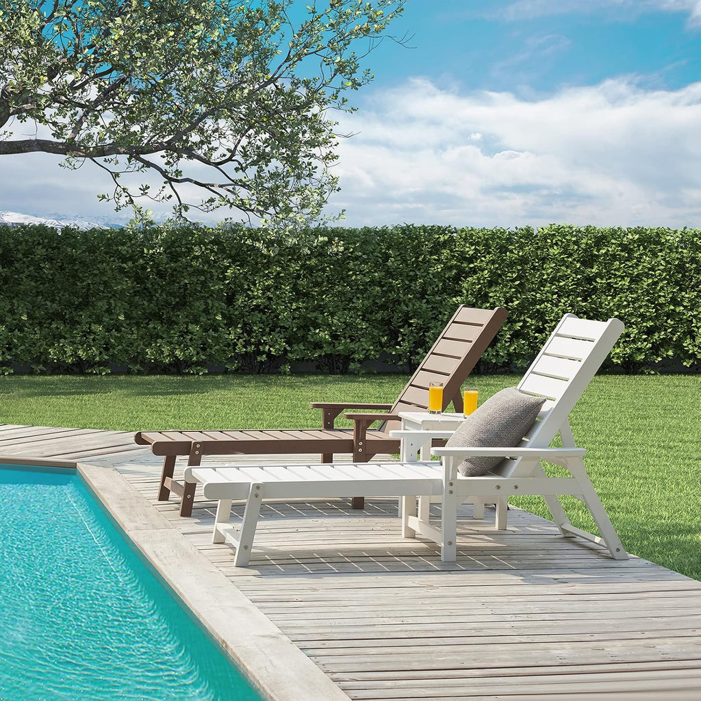 HDPE Outdoor Chaise Lounge Chair,5-Position Adjustable Set of 2,Brown