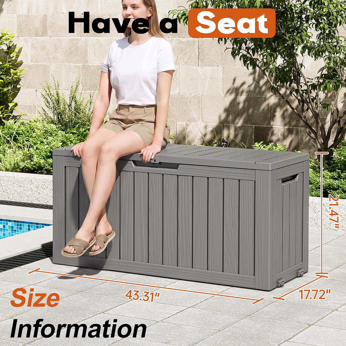 Outdoor Storage Box, Resin Deck Boxes Indoor and outdoor, Waterproof Storage Box Lockable Lid (Grey, 85 Gallon)