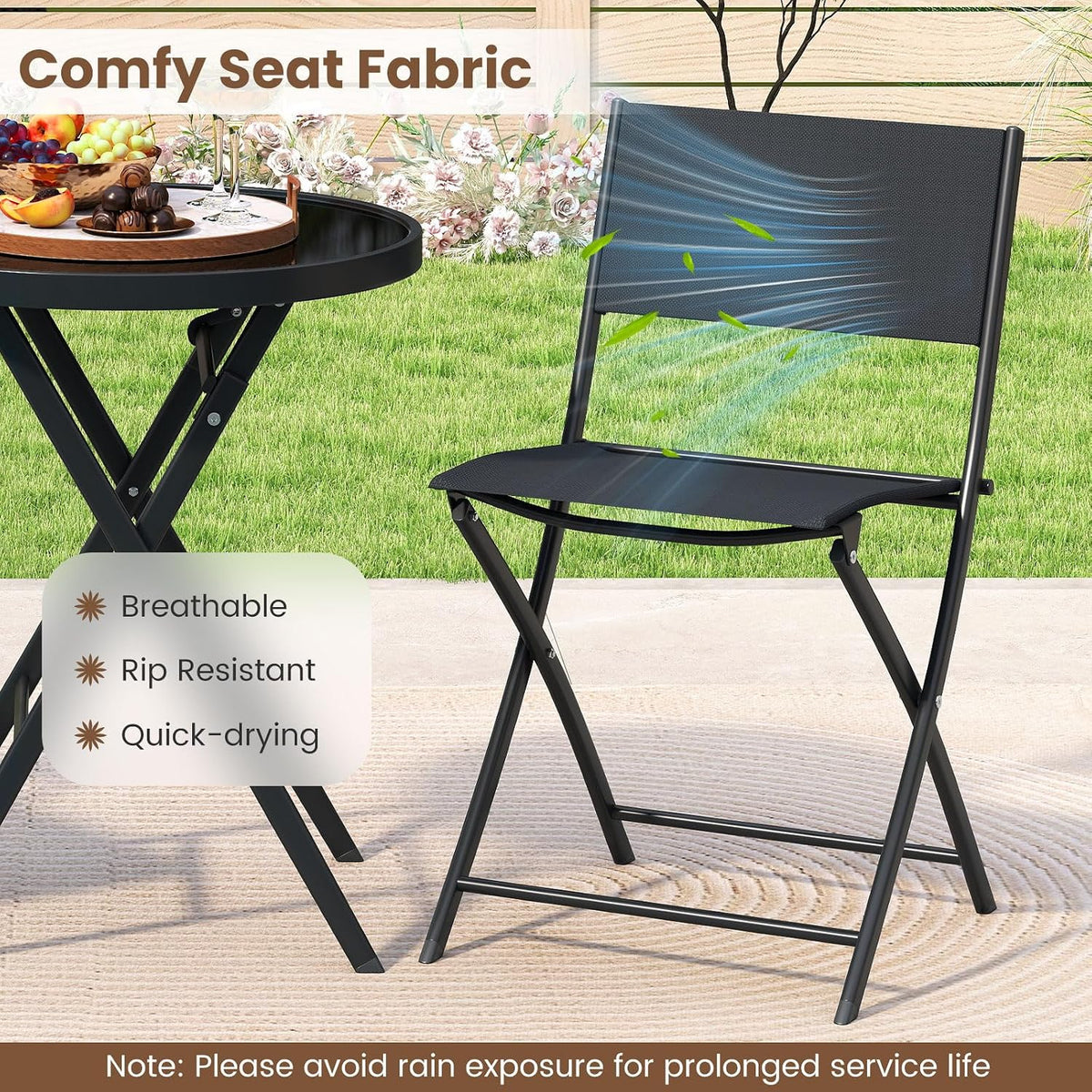 Tangkula 3 Piece Folding Bistro Set, Metal Frame Round Table & Chairs