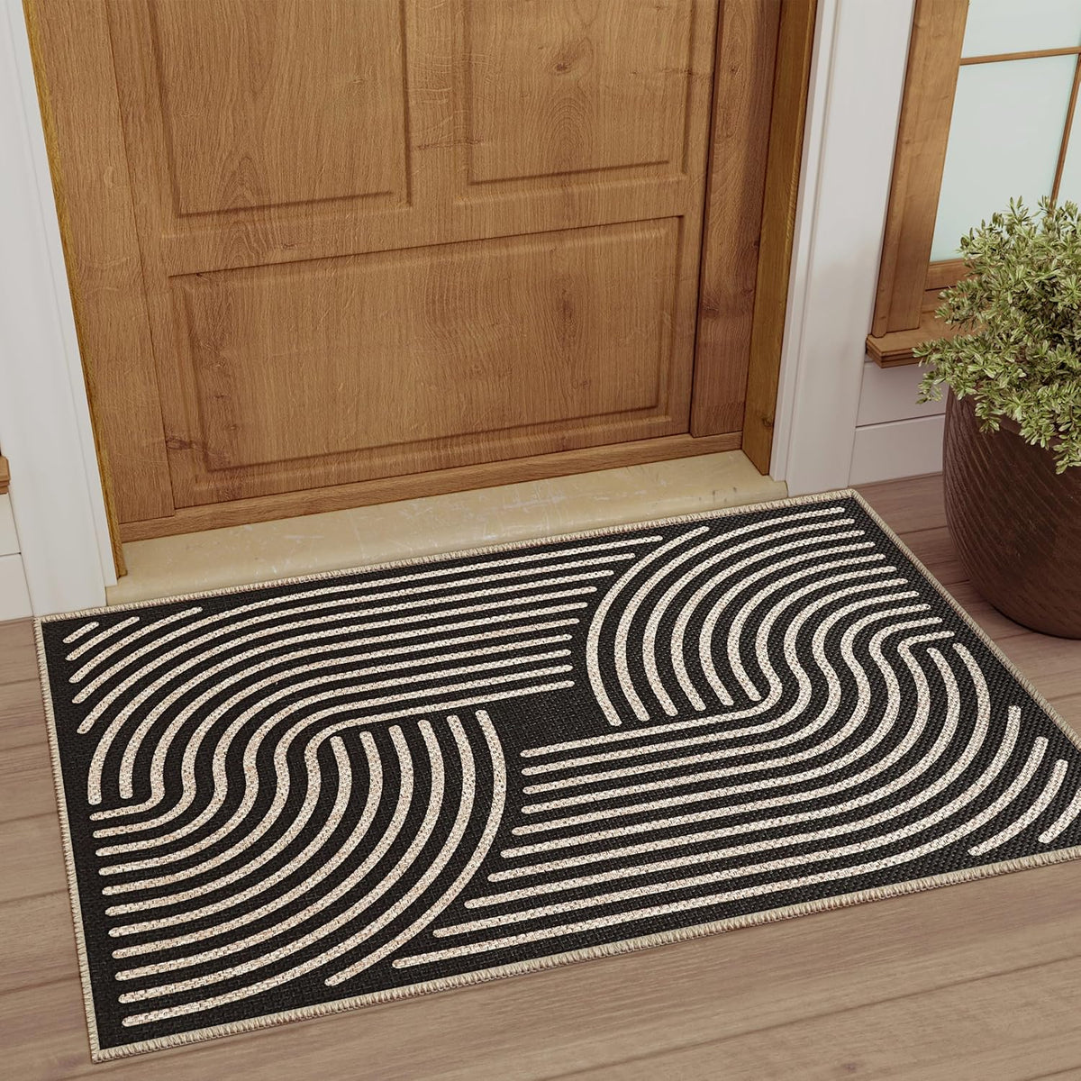 Easy Jute 6x9 Black Outdoor Patio Rug Machine Washable Boho Carpet