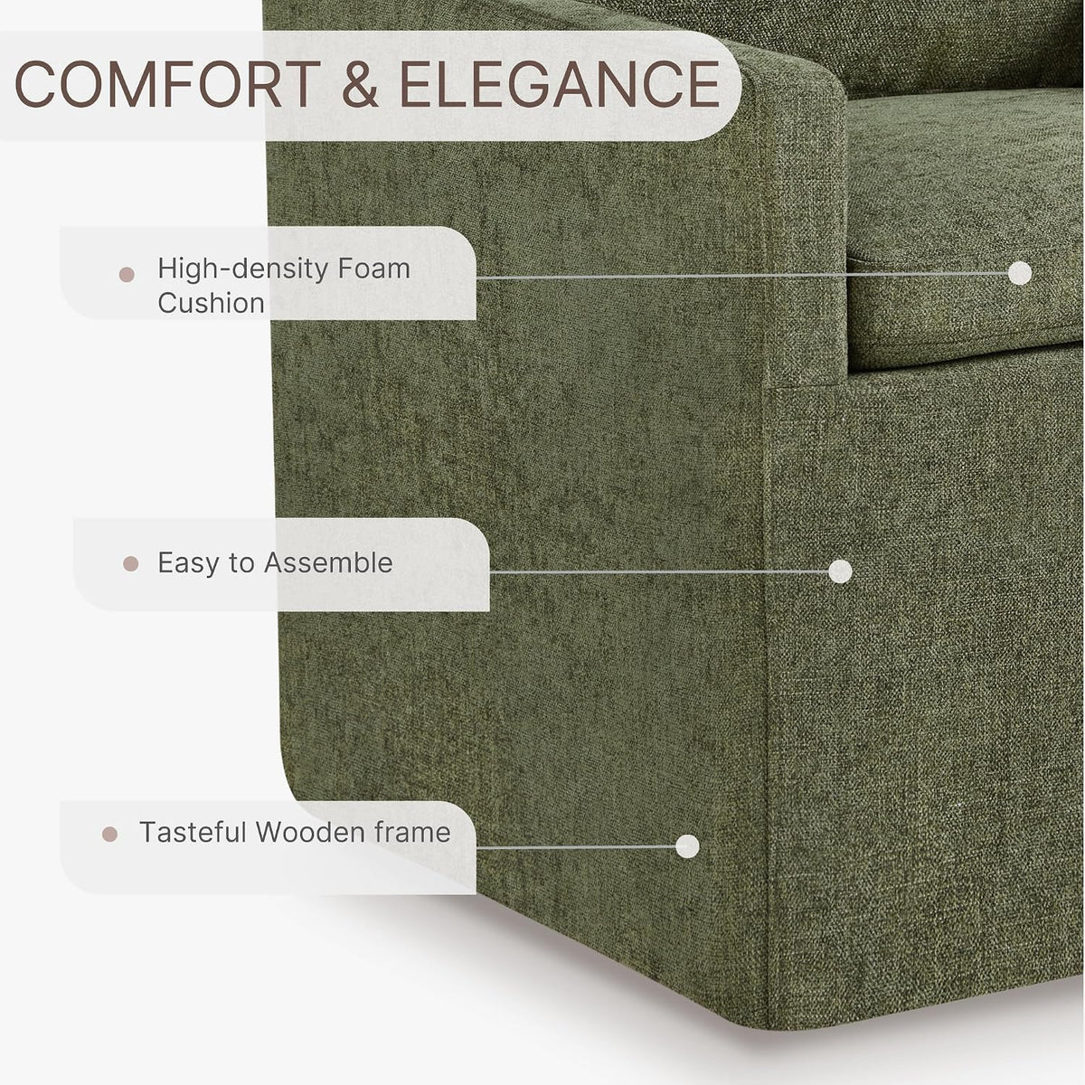 KISLOT Upholstered Dining Chairs Set of 2 with Casters, Moss Green