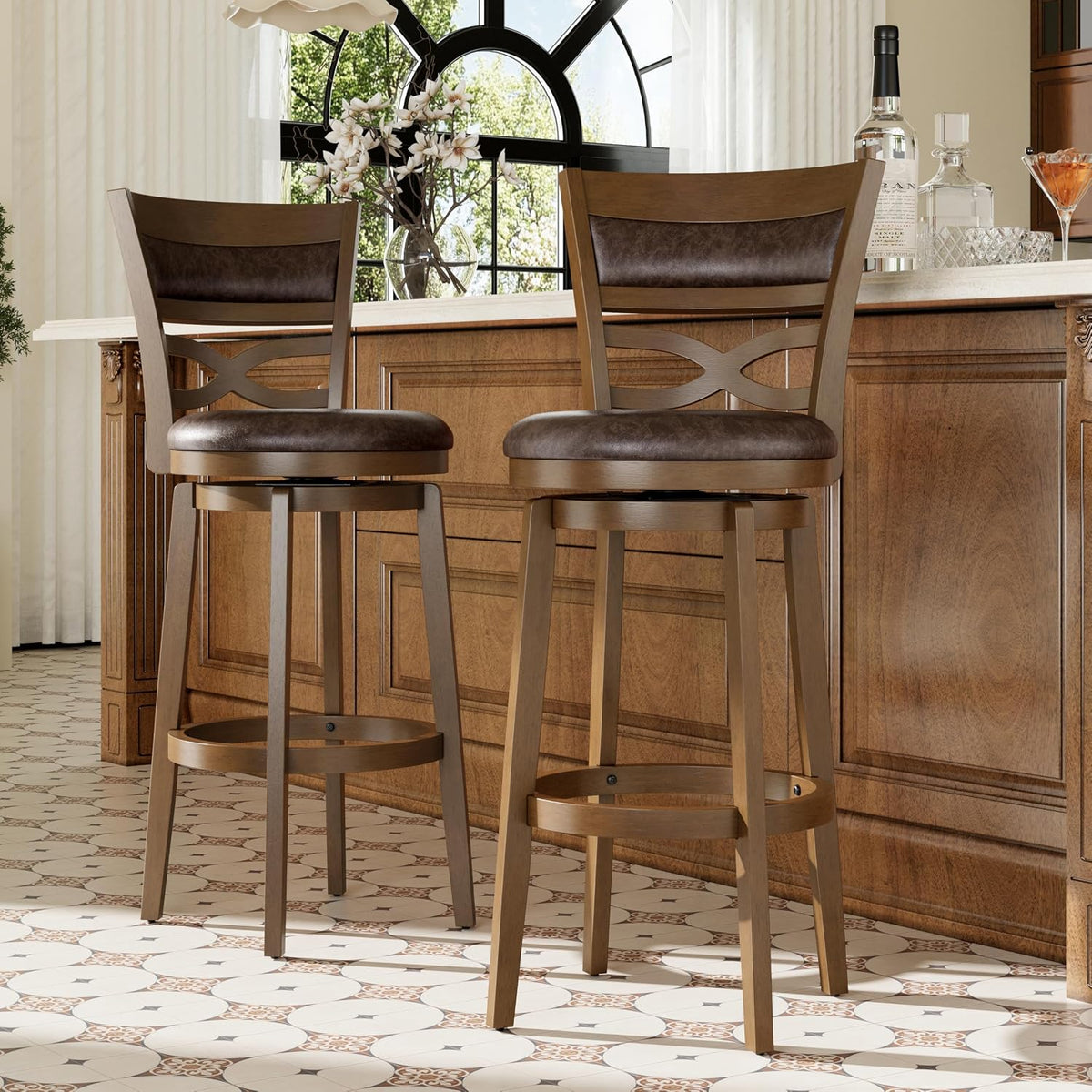 PHI VILLA 30 Inch Bar Height Stools Set of 4, Swivel Barstools with Back