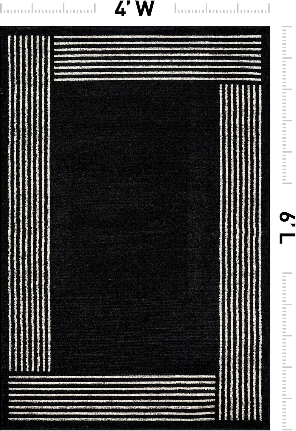 Rugshop Modern Bordered Minimal Area Rug for Living Room Black 4' x 6'