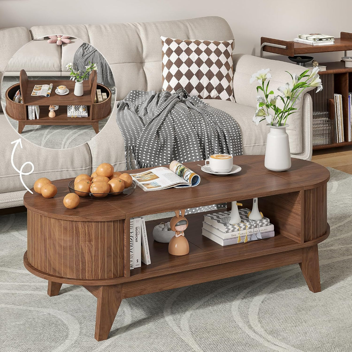 Coffee Table with Storage walnut coffee table with 2 Flip-Top Hidden Lids