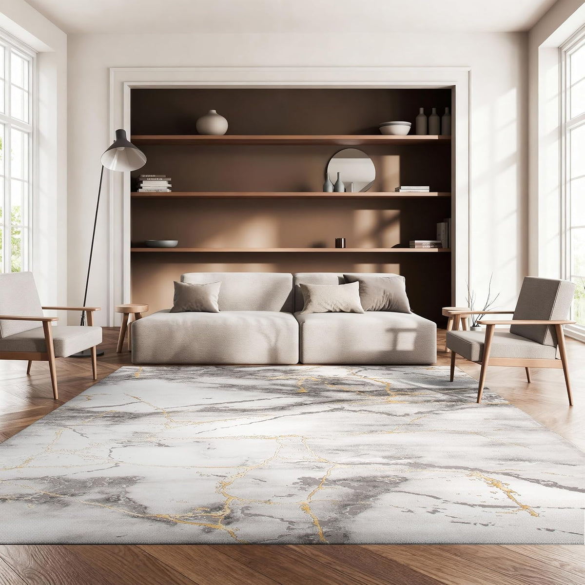 SAFAVIEH Craft Collection X-Large Area Rug - 12' x 15', Grey & Gold, Modern Abstract Design, Non-Shedding & Easy Care, Ideal for High Traffic Areas in Living Room, Bedroom (CFT877F)