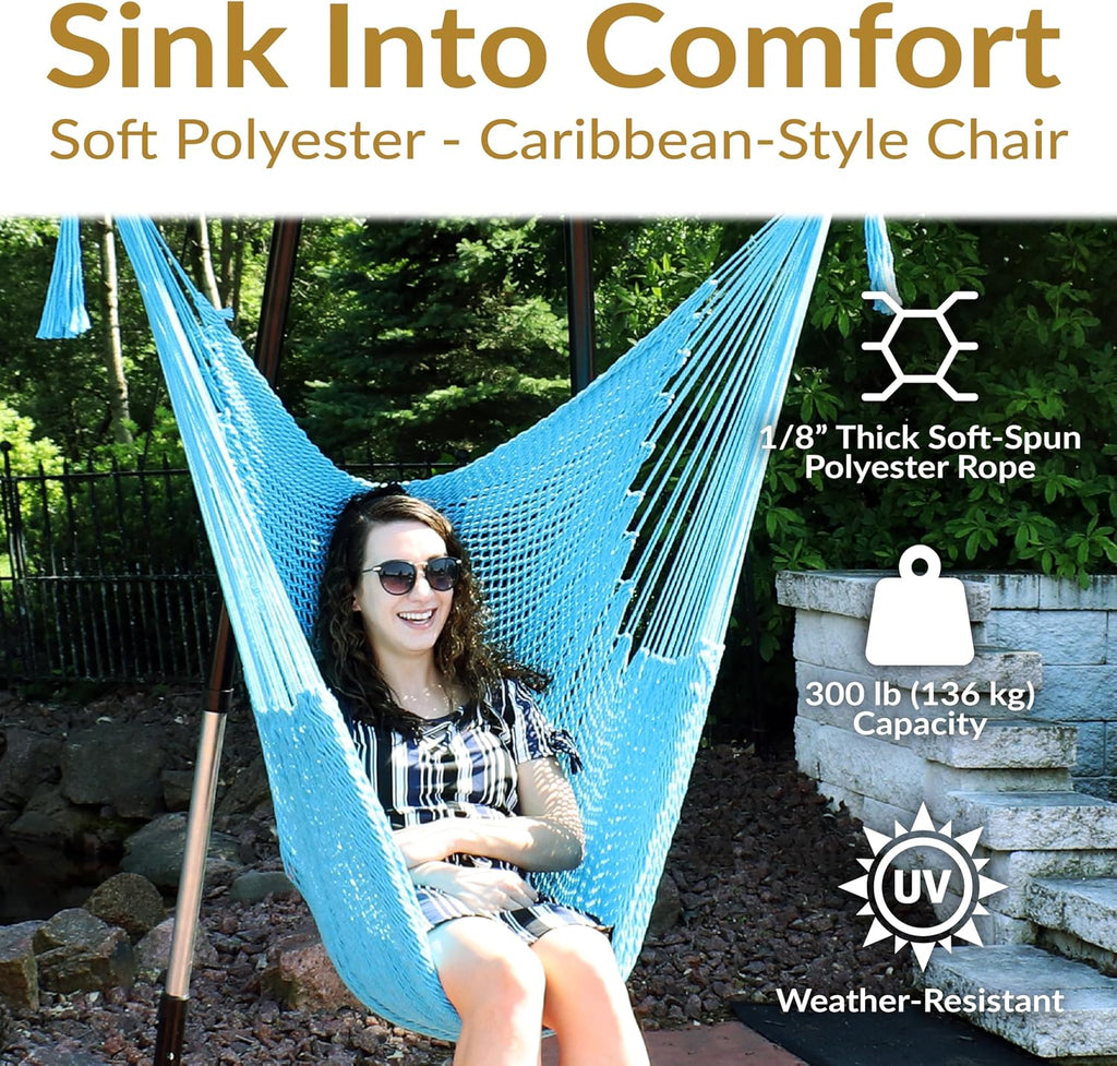 Sunnydaze Hanging Hammock Chair Swing for Patio, Caribbean, Sky Blue