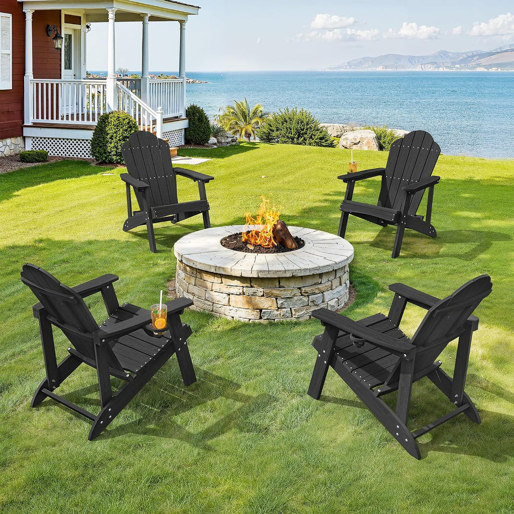 LUE BONA HDPE Adirondack Chairs Set of 4, Black Fire Pit Chairs