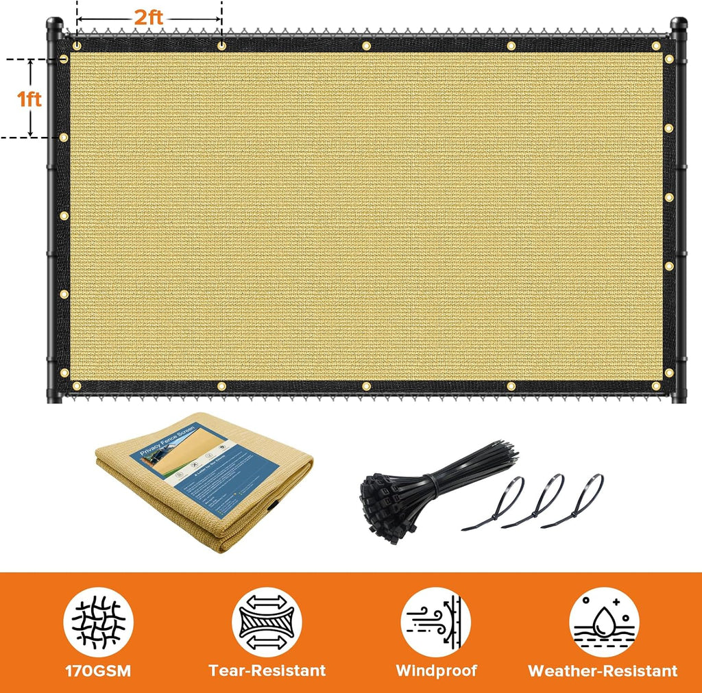 4ftx50ft Fence Privacy Screen Heavy Duty 170 GSM Windscreen & Dustproof Fabric Privacy Screen Covering Mesh Fencing for Outdoor Patio, Balcony, Pool Deck, Sand