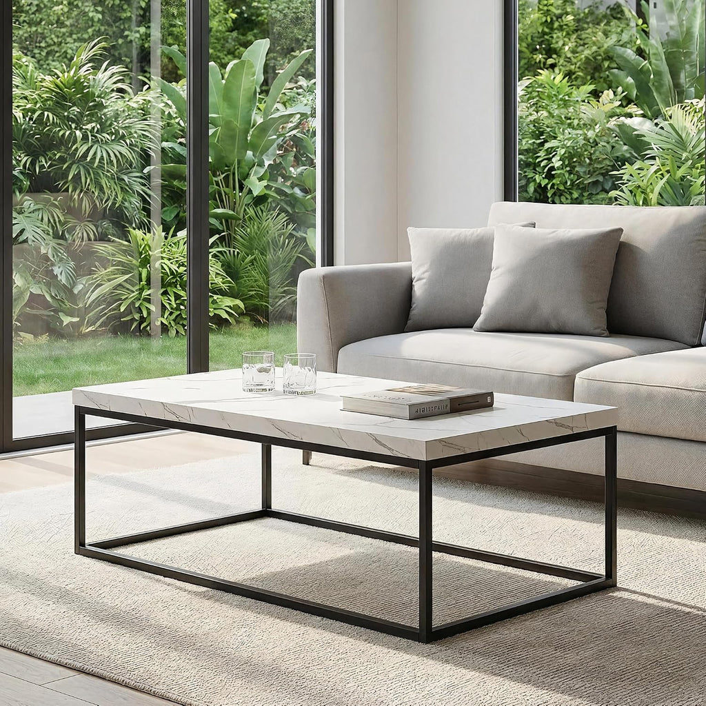 CENSI 47-Inch White Marble Coffee Table/Center Table, Large Size